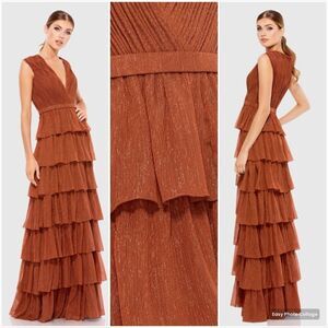 Mac Duggal 49287 Womens Sparkle Ruffle Layered Maxi Gown Dress